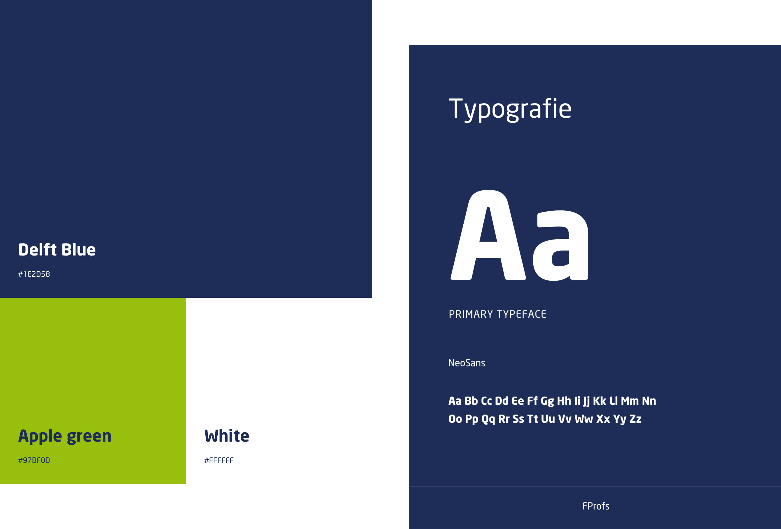 Huisstijl elementen van FProfs met vernieuwde branding en kleuren