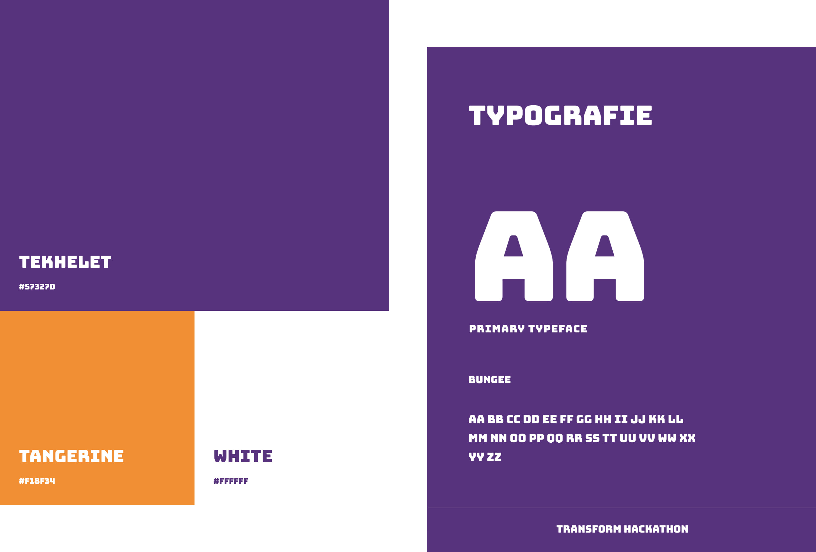 Brand identity elements and colors of Transform.Hackathon