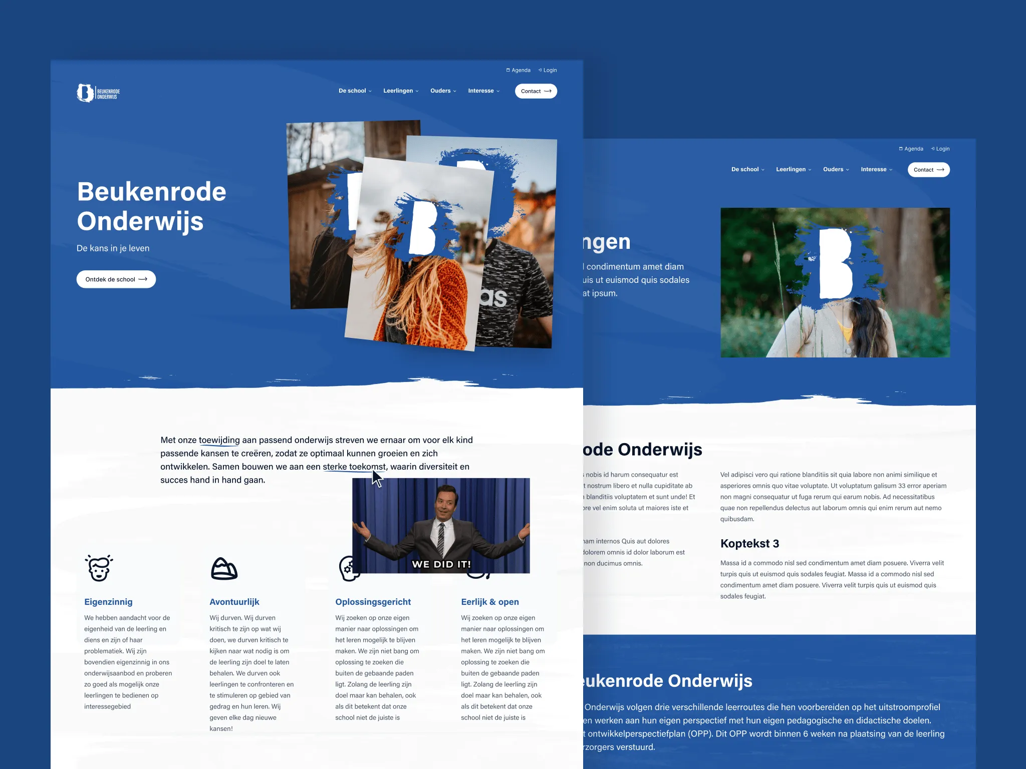 Detail views of the Beukenrode website showing navigation and content pages