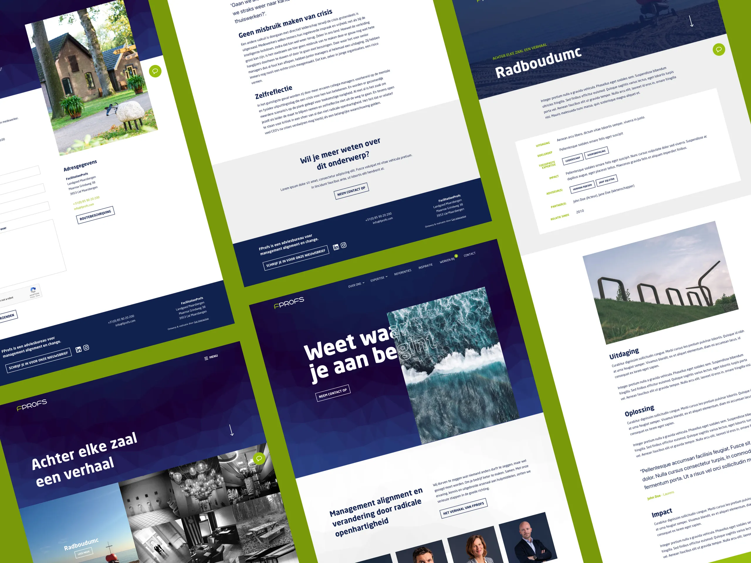 Overzicht van de FProfs website met paginalayout op meerdere apparaten