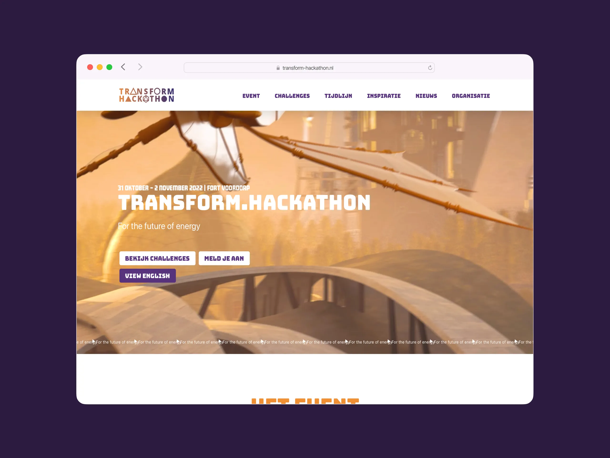 Detailweergave van de Transform.Hackathon website