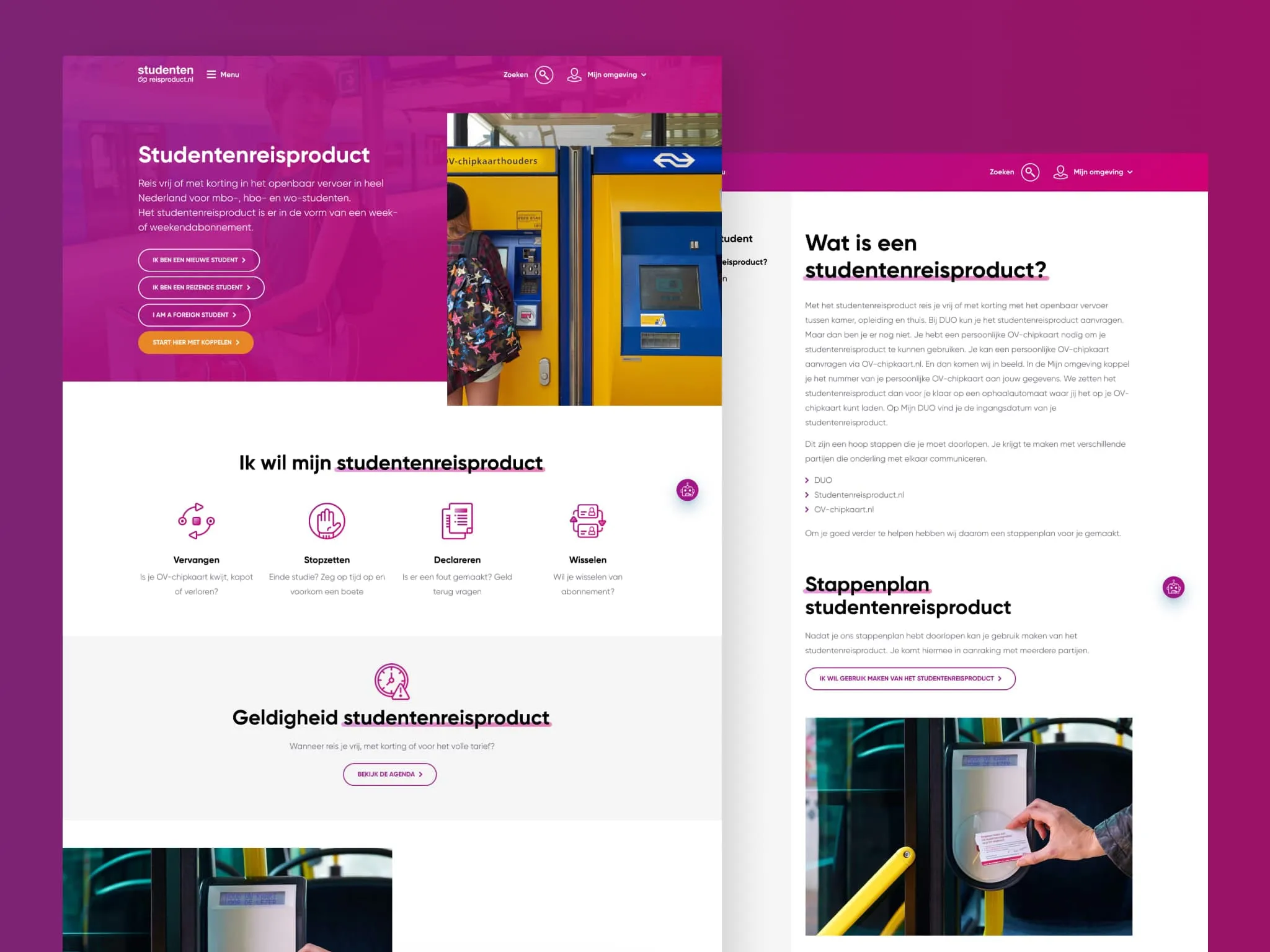 Two screenshots of the Studentenreisproduct website side by side