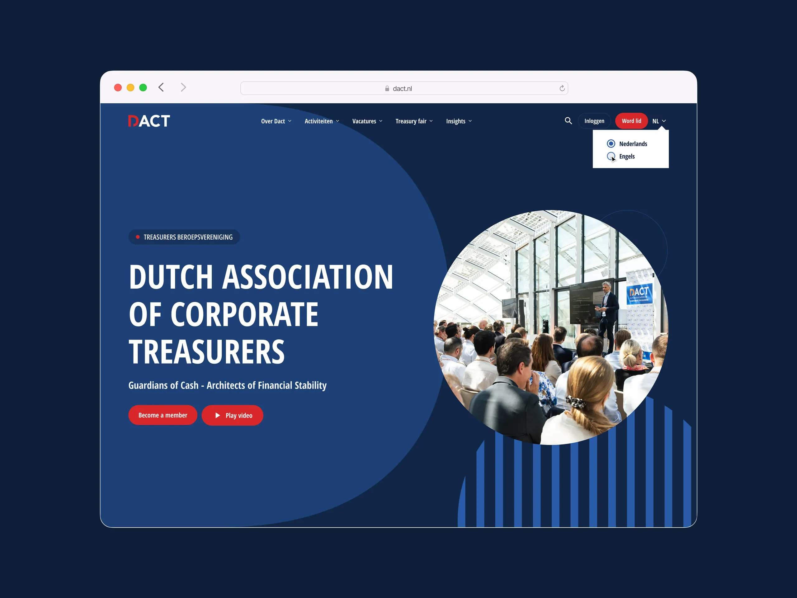 Volledig scherm weergave van de DACT website homepage