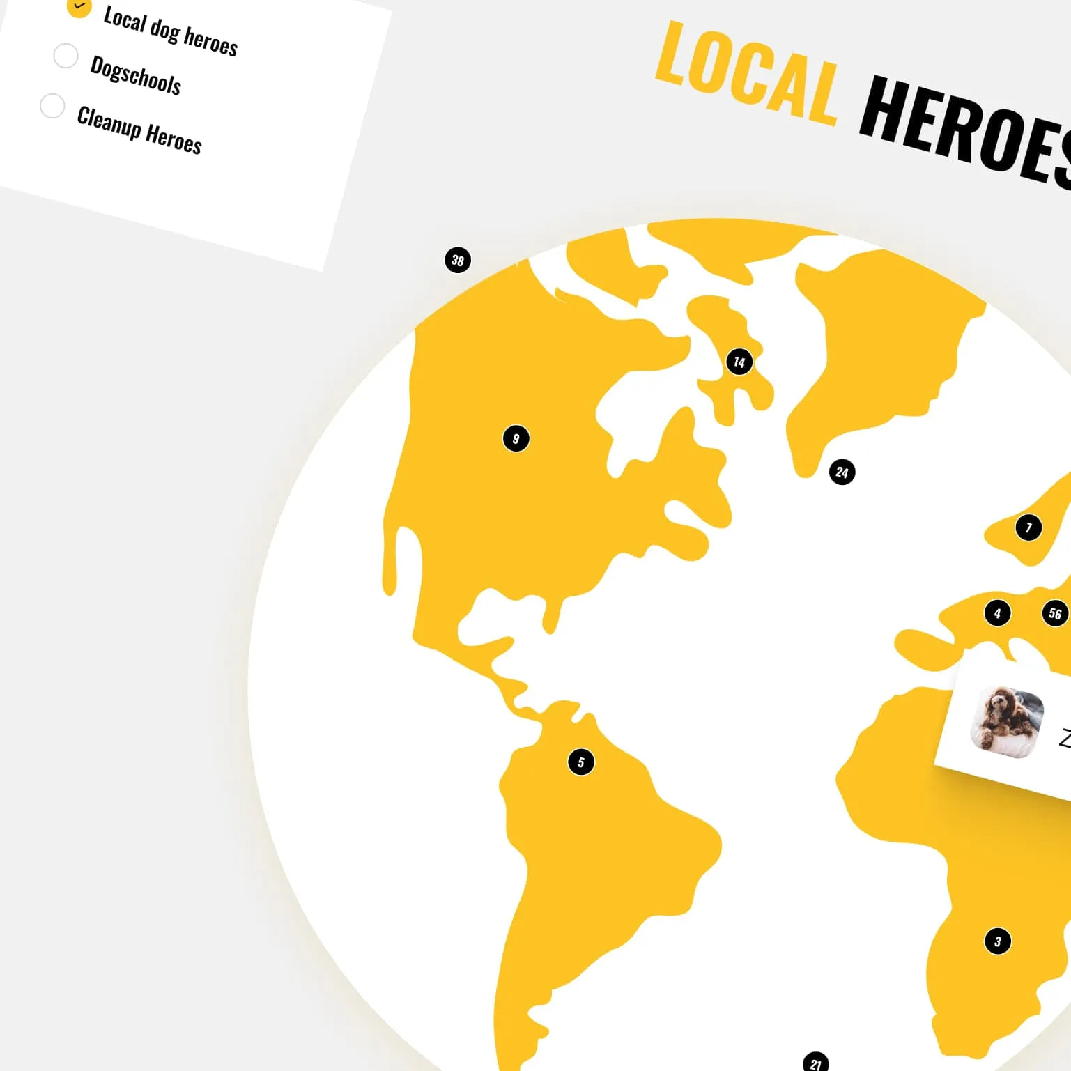 Interactieve wereldbol die realtime opruimacties toont wereldwijd