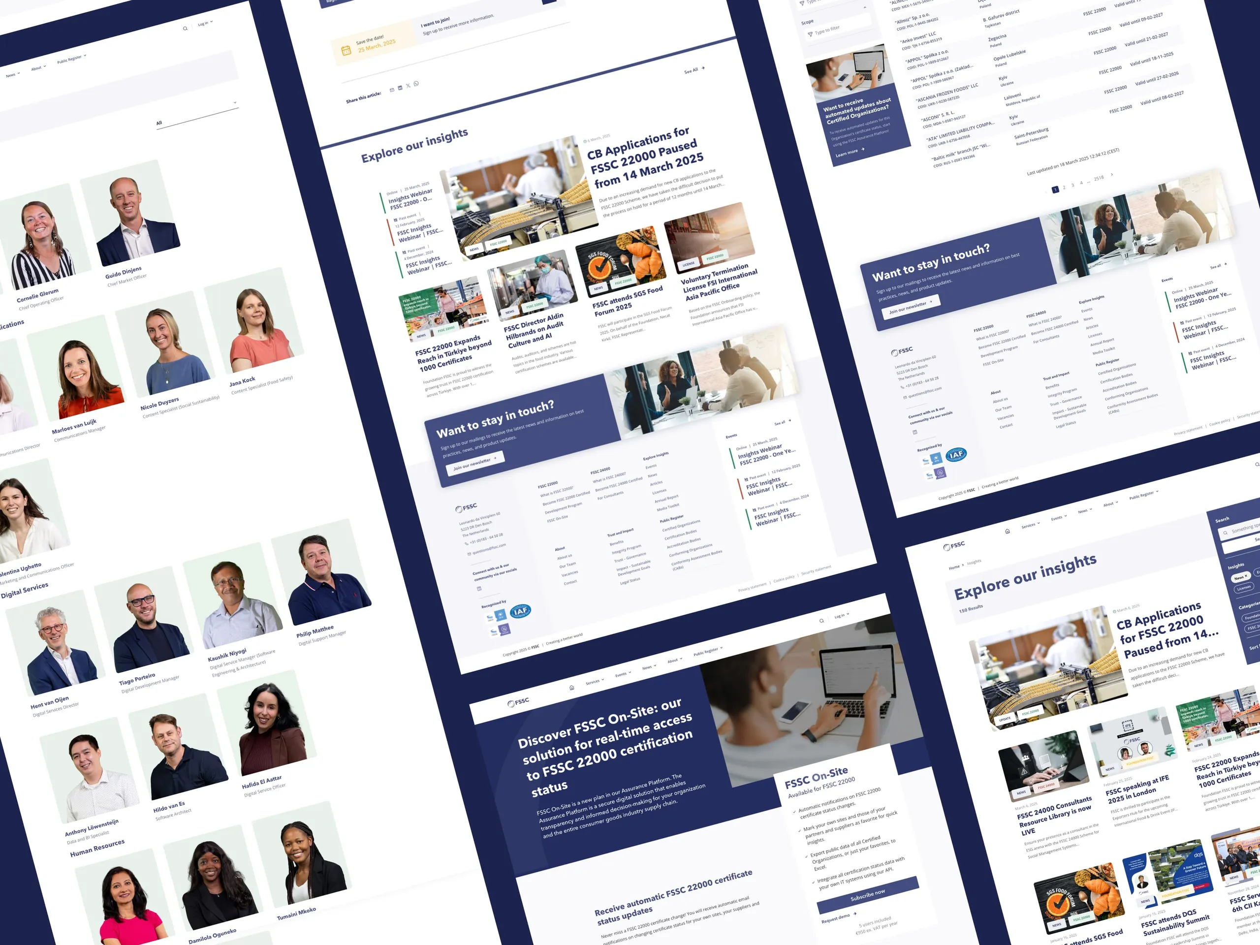 Overzicht van de FSSC website met meerdere pagina's en responsive weergave