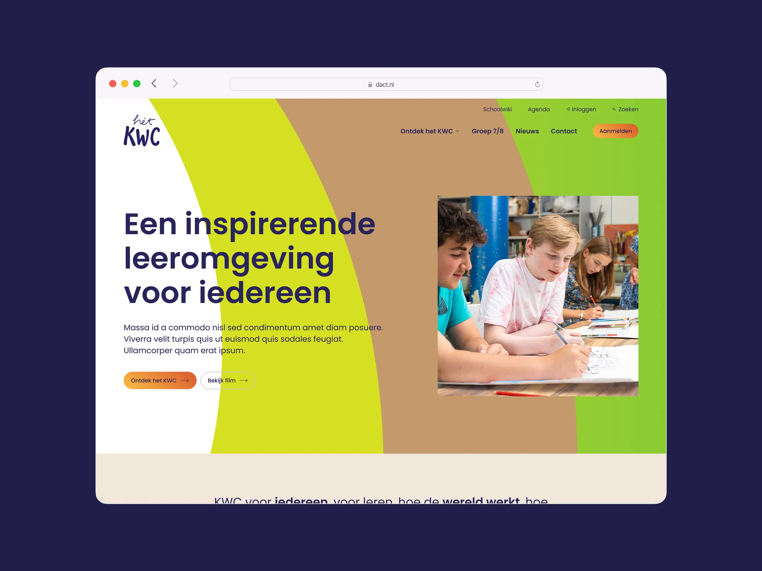 Full screen view of the het KWC website homepage