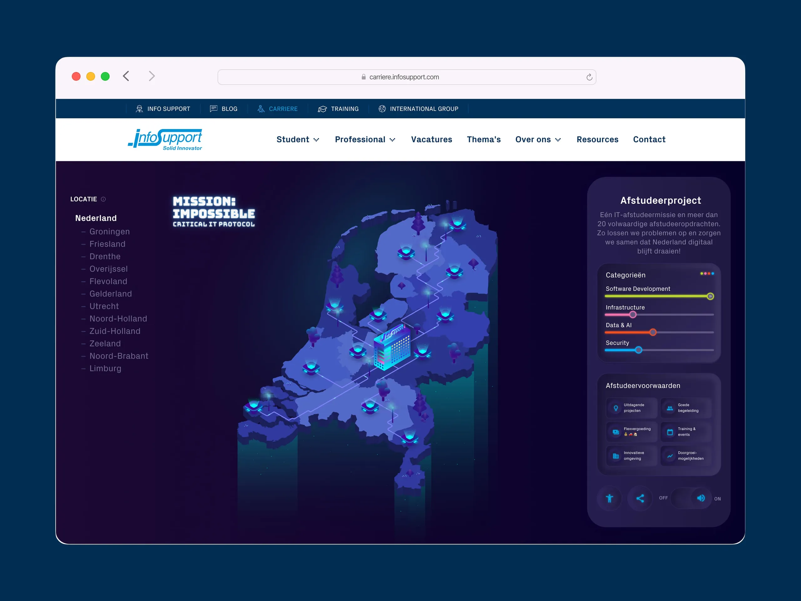 Overview of the Info Support career website with interactive map