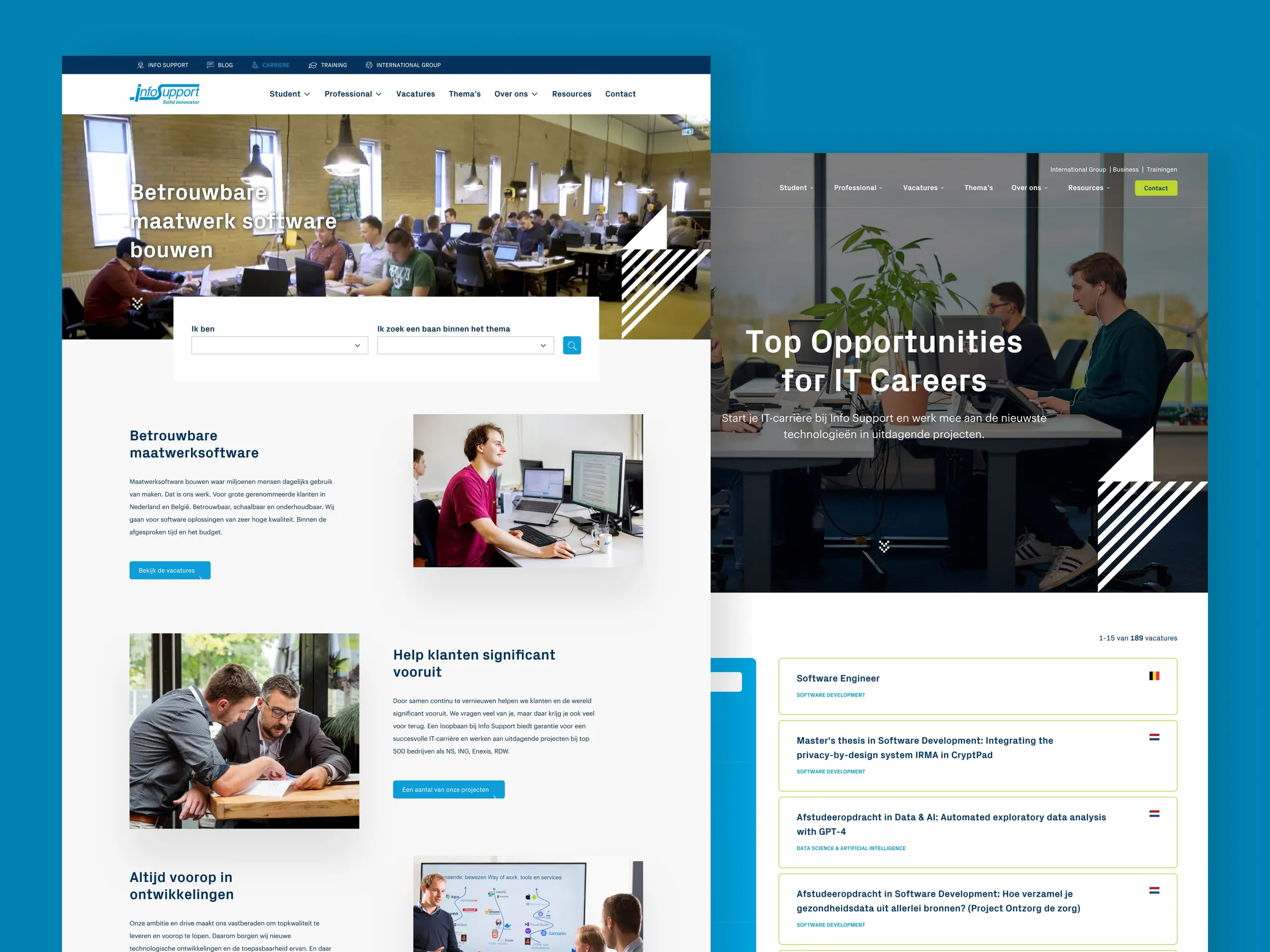 Detail views of the Info Support career website