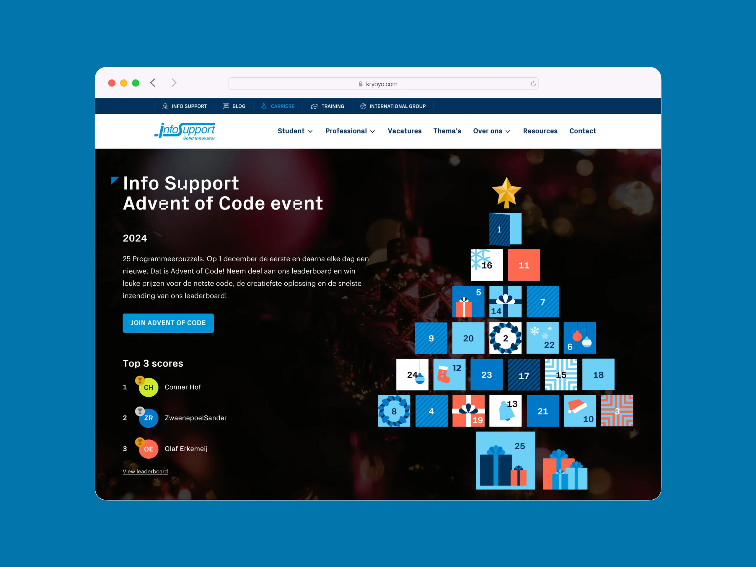Standaardweergave van de Info Support adventkalender 2024