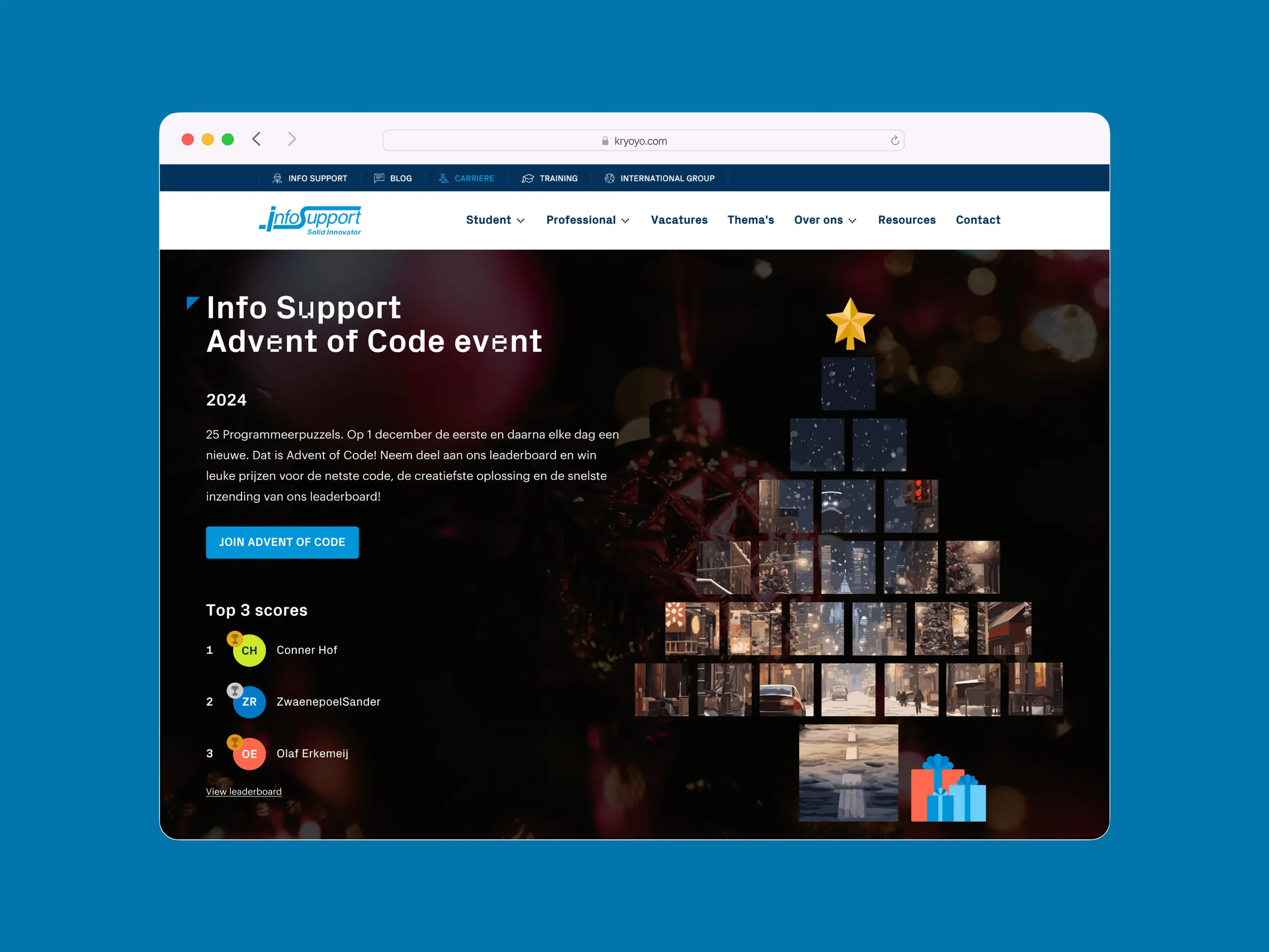 Geopend vakje van de Info Support adventkalender 2024 met programmeerpuzzel