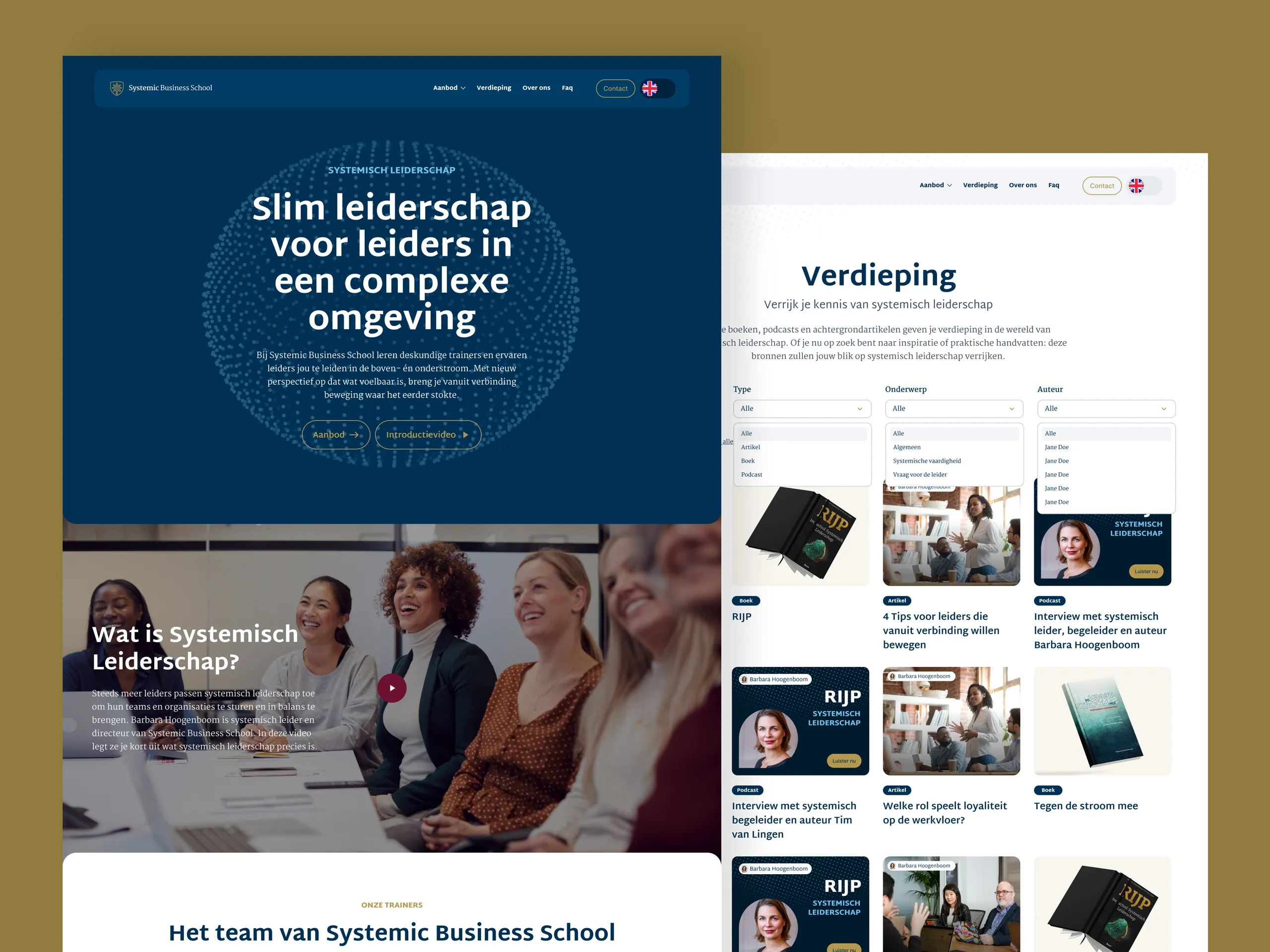 Screenshots van de Systemic Business School website op desktop en mobiel
