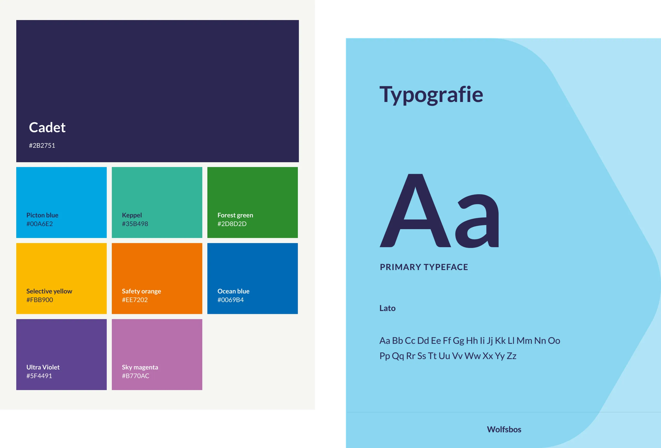 Brand identity elements and colors of the Wolfsbos website